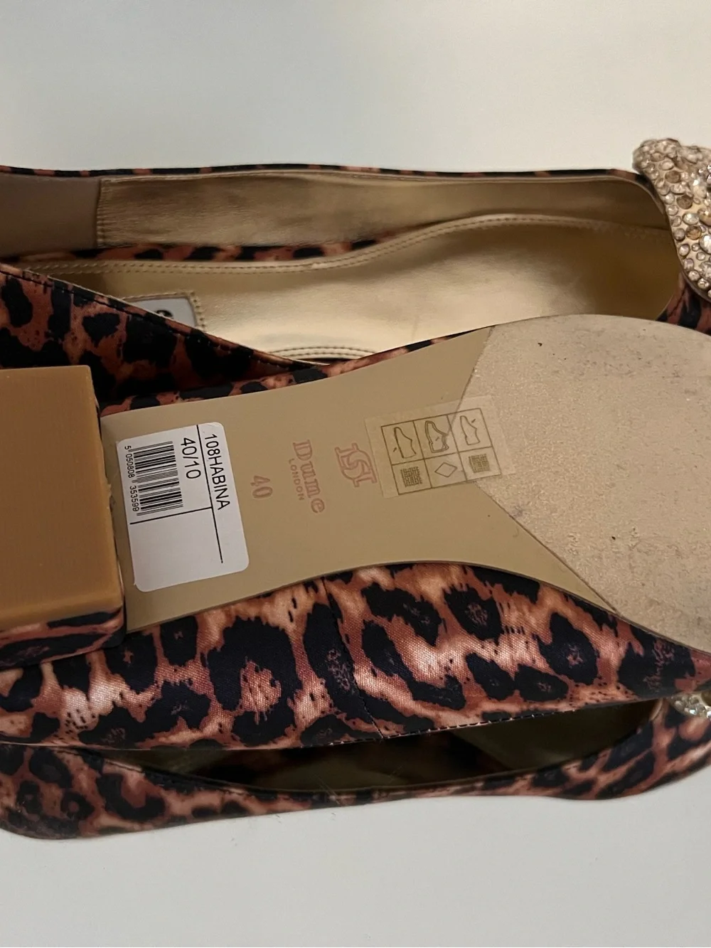 New Dune London Leopard Print Pointed Toe Flats with Crystal Buckle Size 40/US10 - Picture 4 of 6